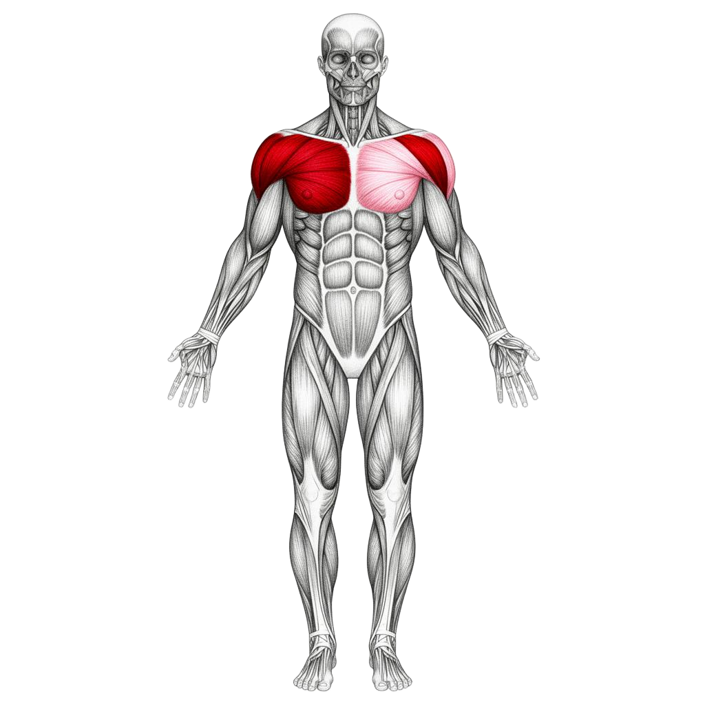 Front muscle map with chest highlighted